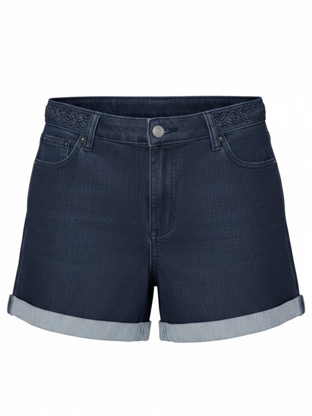 Crown and Ivy Braided Waist Band High Waist Dark Denim Shorts Womens size 10